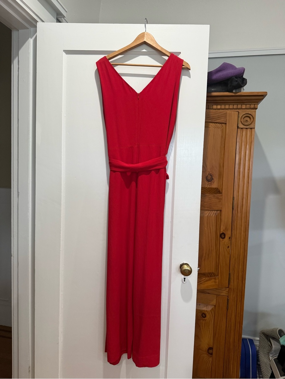 Everlane Red Sleeveless V-Neck Belted Jumpsuit - Picture 3 of 7